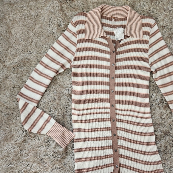 Free People Vista Cardi Collared Button Front Ribbed Duster Cardigan Women's XL‎ - Picture 5 of 10
